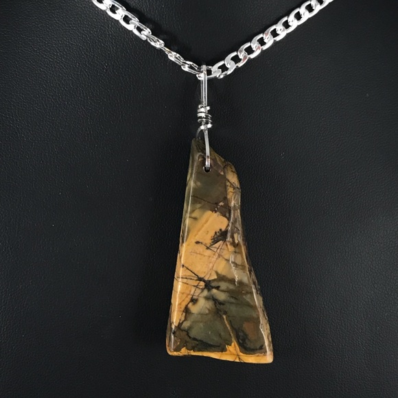 Handmade by HM Simon Jewelry - Freeform Picasso Jasper Pendant Necklace B-2-5